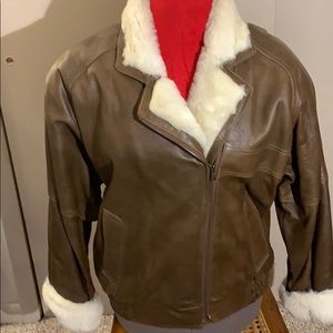 Brown leather bomber style jacket